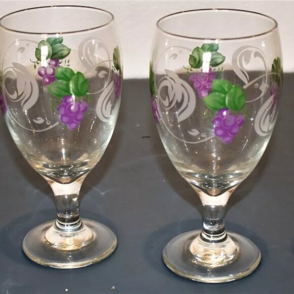 Set of (4) Hand Painted Tea Glasses - Grape Decor - Picture 2 of 2